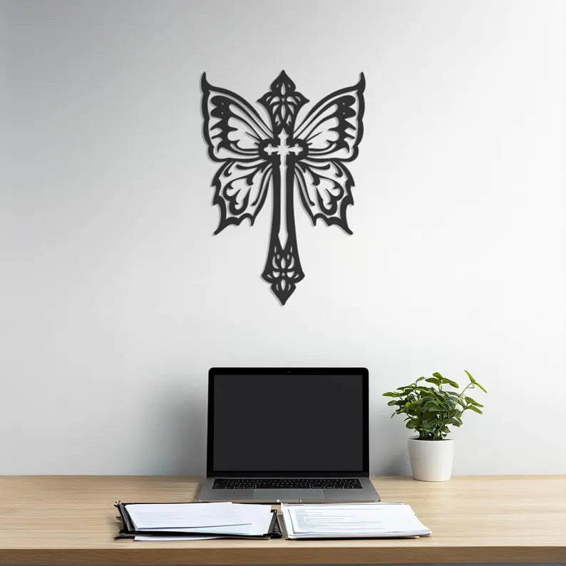 Butterfly with Christian Symbol – Wood Wall Art
