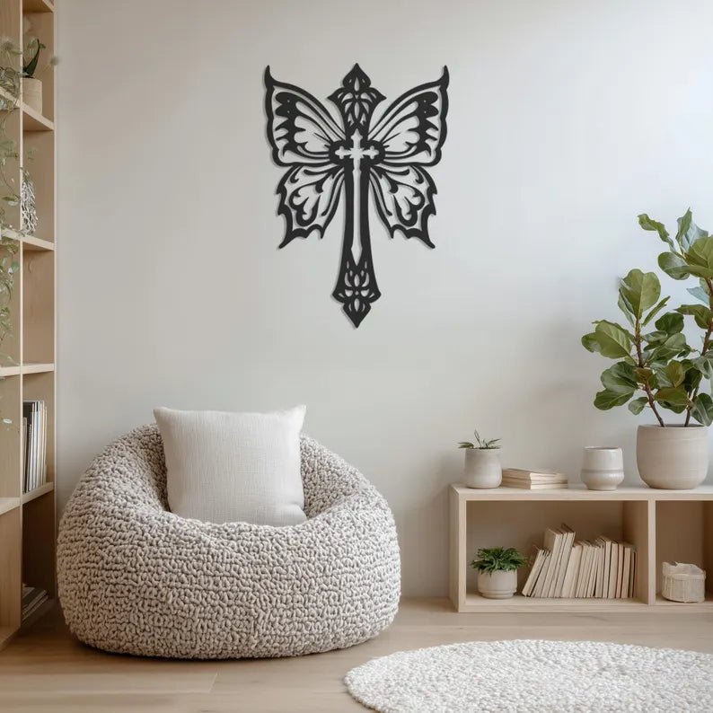 Butterfly with Christian Symbol – Wood Wall Art