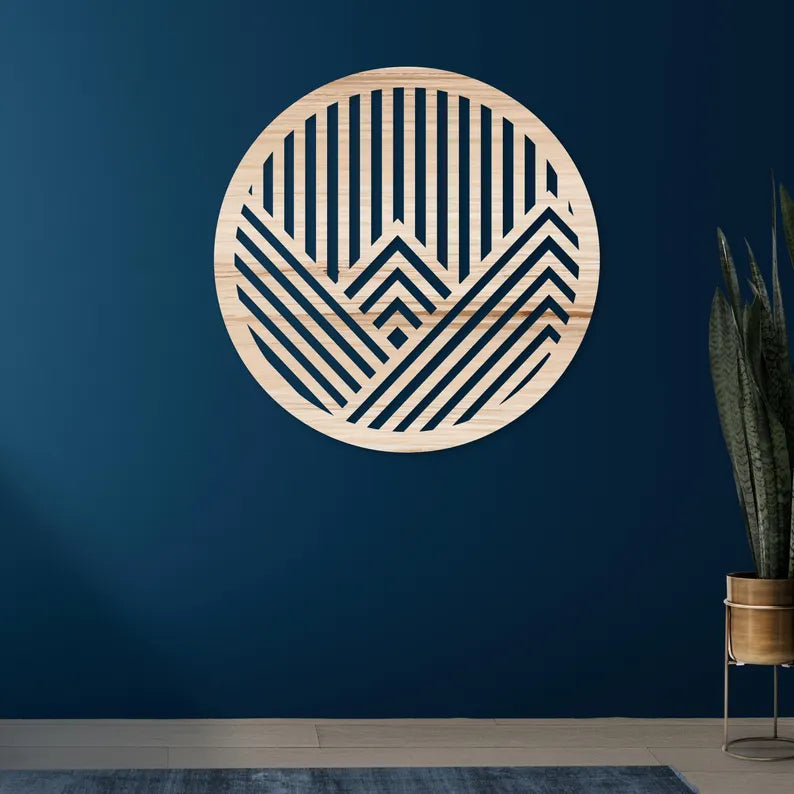 Wooden Circle Under Mountains Wall Art