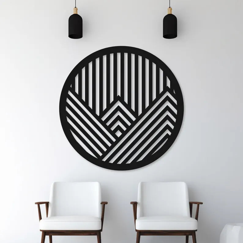 Wooden Circle Under Mountains Wall Art