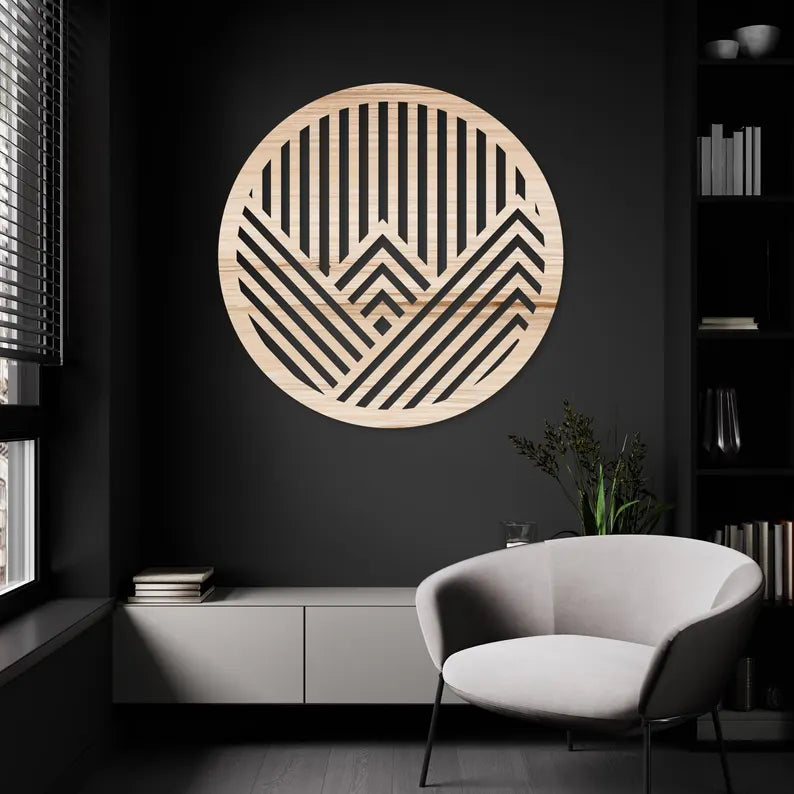 Wooden Circle Under Mountains Wall Art