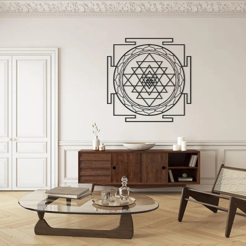 Modern Sri Yantra Wooden Wall Art