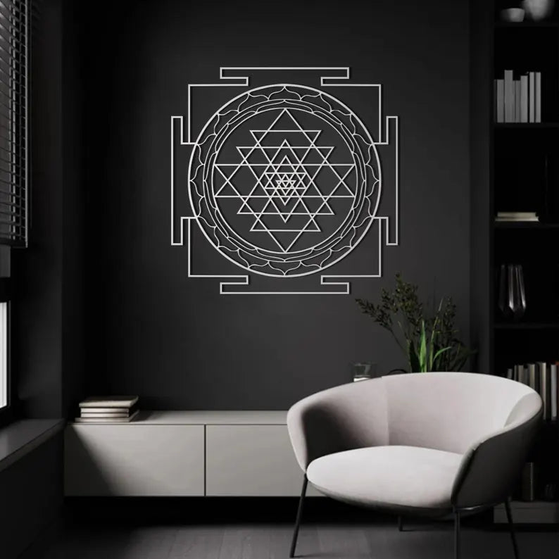 Modern Sri Yantra Wooden Wall Art