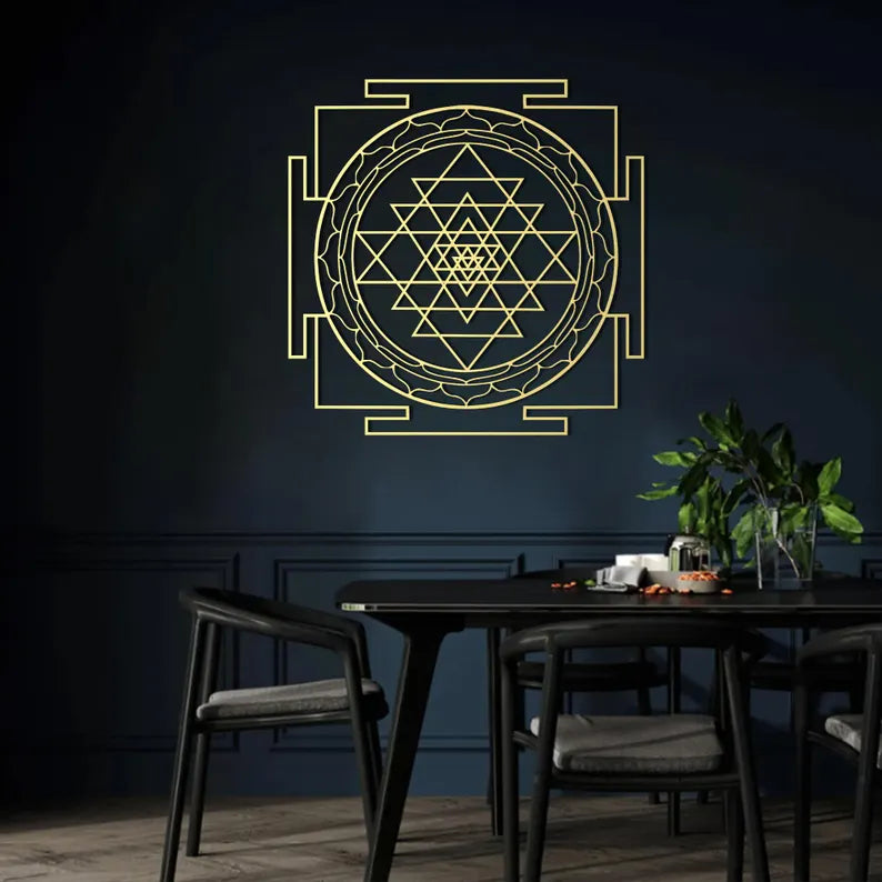 Modern Sri Yantra Wooden Wall Art