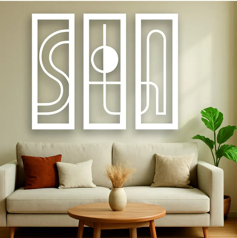 Modern Abstract Wooden Wall Art Set of 3