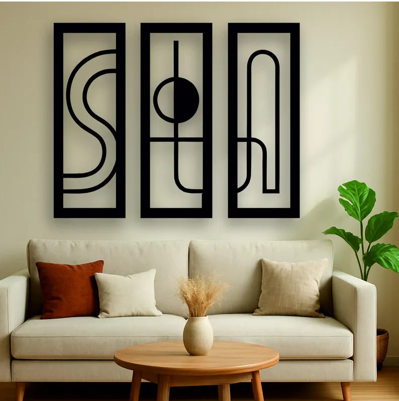 Modern Abstract Wooden Wall Art Set of 3