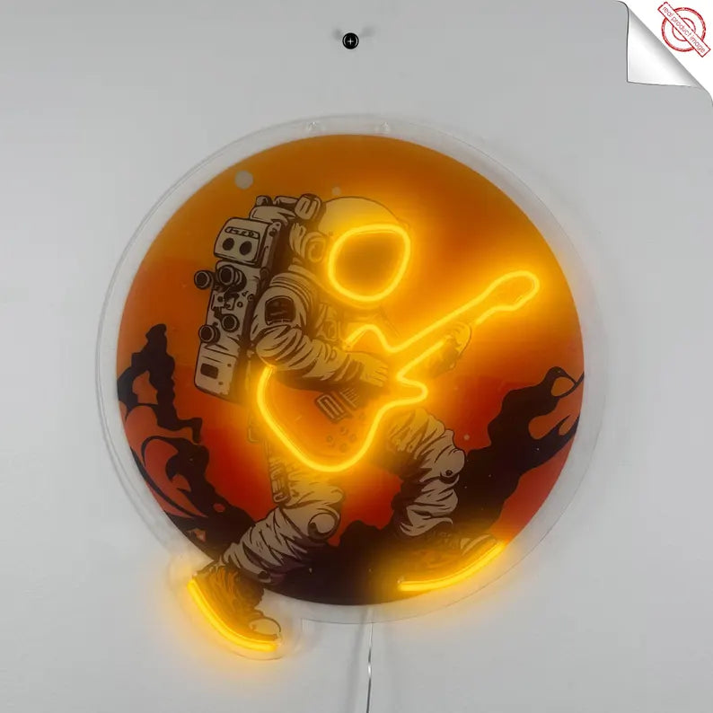 Astronaut Guitar LED Neon Sign: UV Printed Acrylic Wall Art