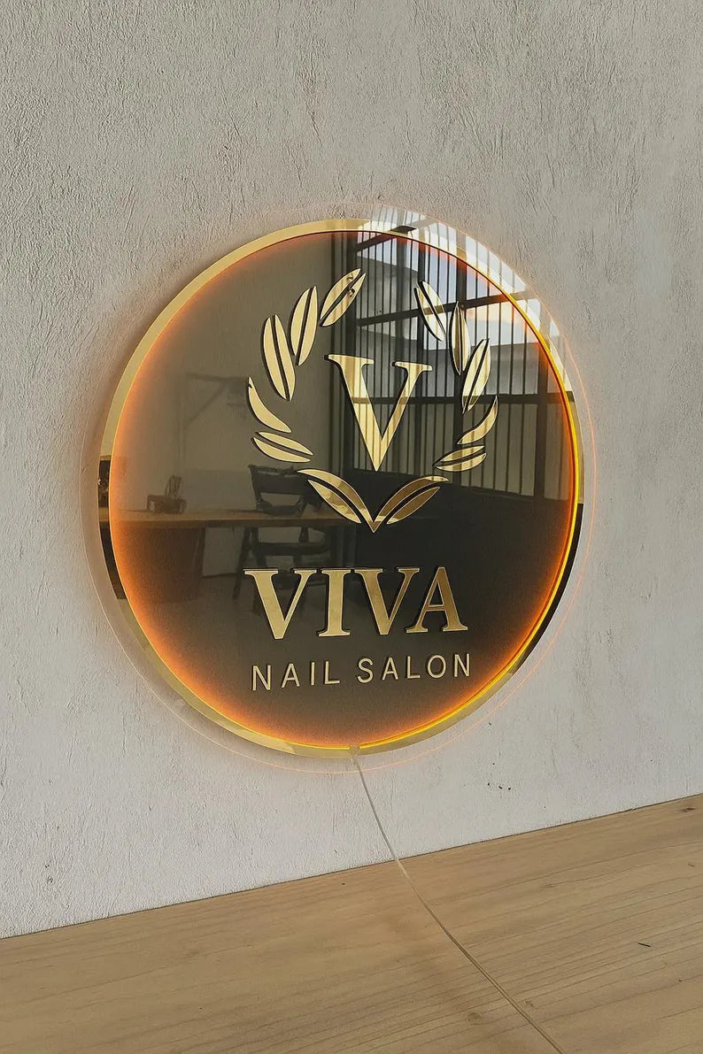 3D LED Nail Salon Round Sign