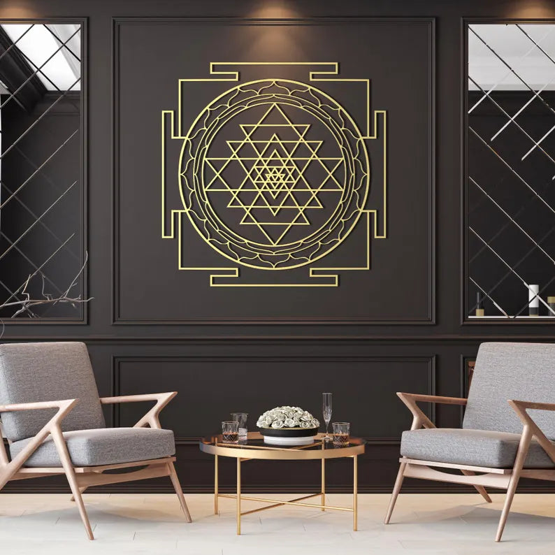 Modern Sri Yantra Wooden Wall Art