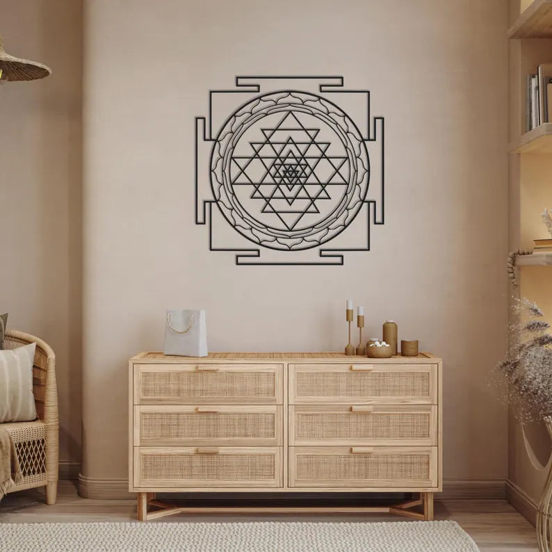 Modern Sri Yantra Wooden Wall Art