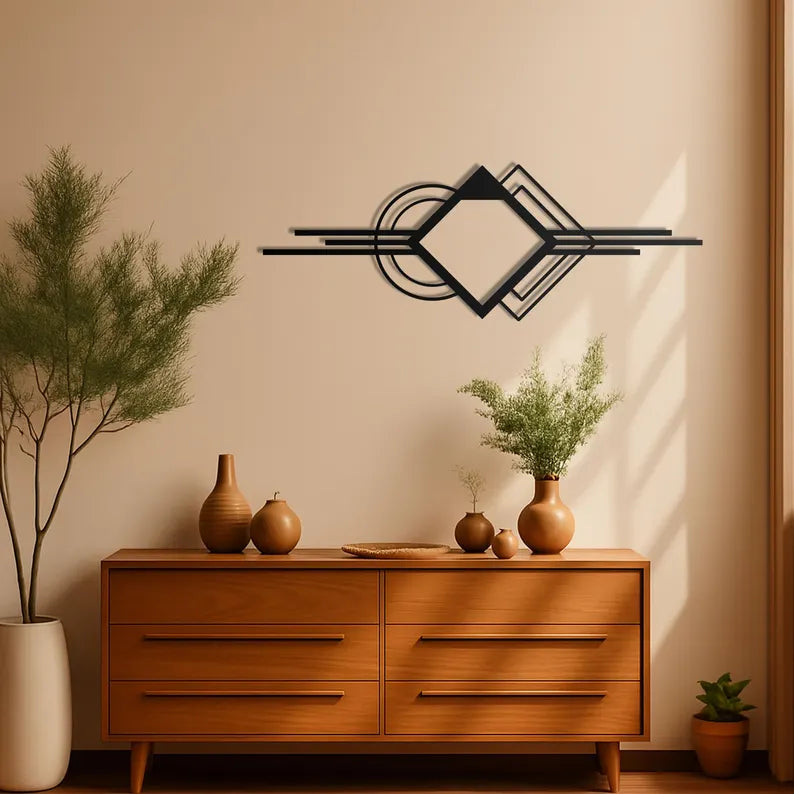 Modern Geometric Abstract Line Black Wooden Wall Decor