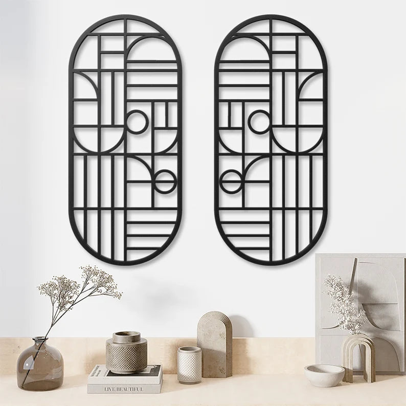 Set of 2 Abstract Geometric Wooden Wall Art