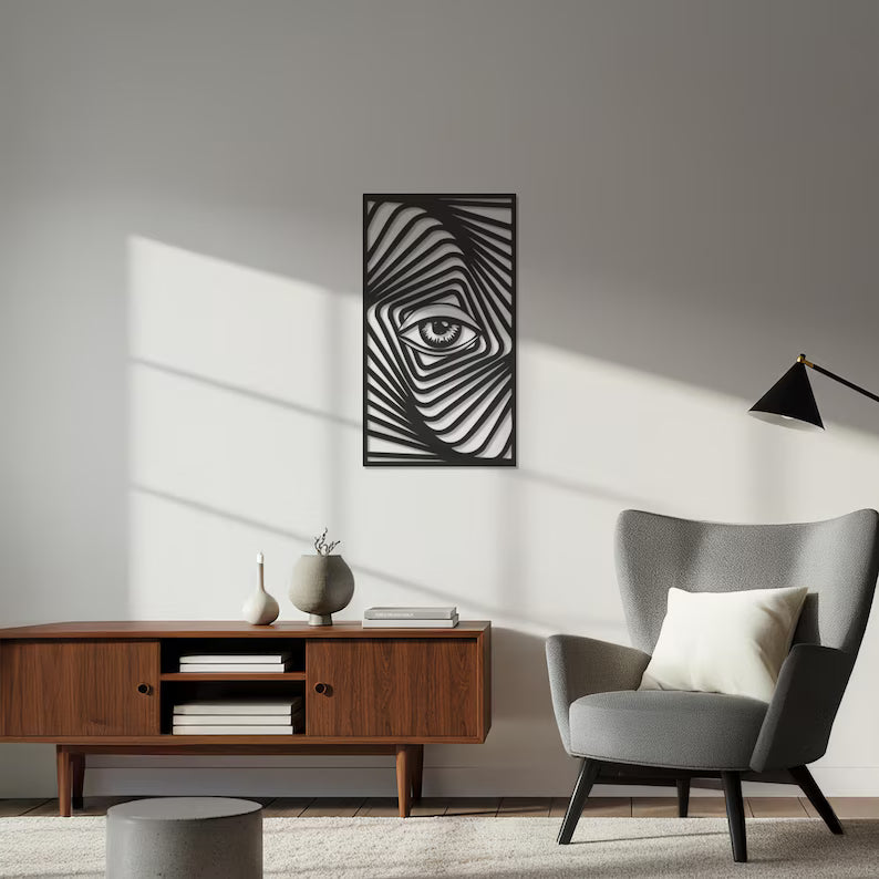 Abstract Eye Wooden Wall Art – Modern Geometric Optical