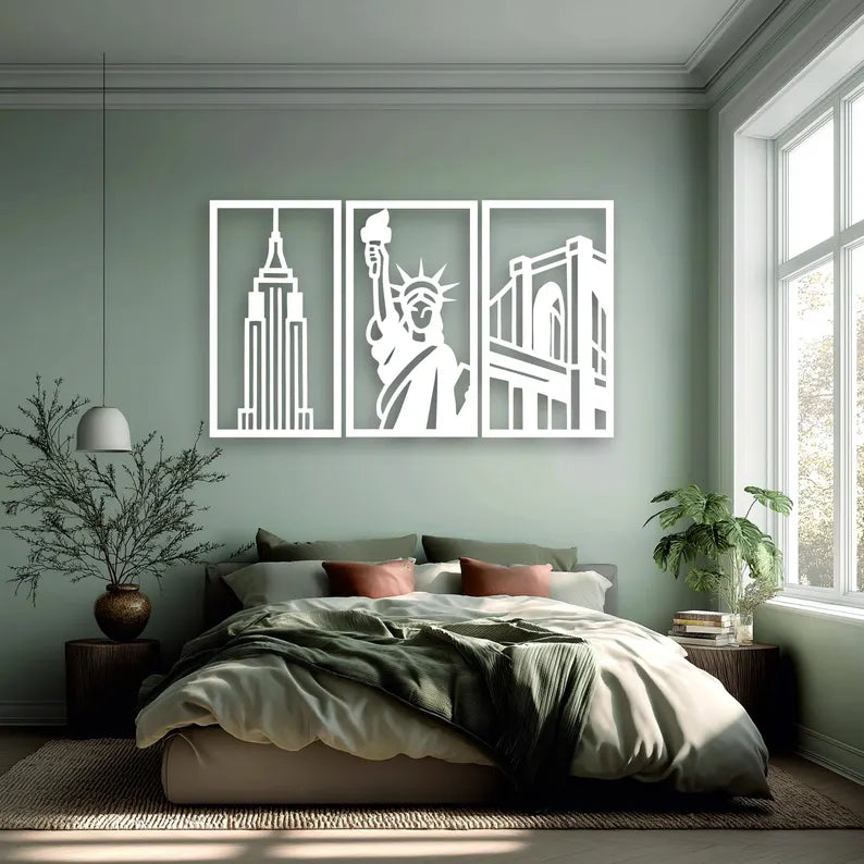 Modern City Skyline Wooden Wall Art Set - 3 Panel