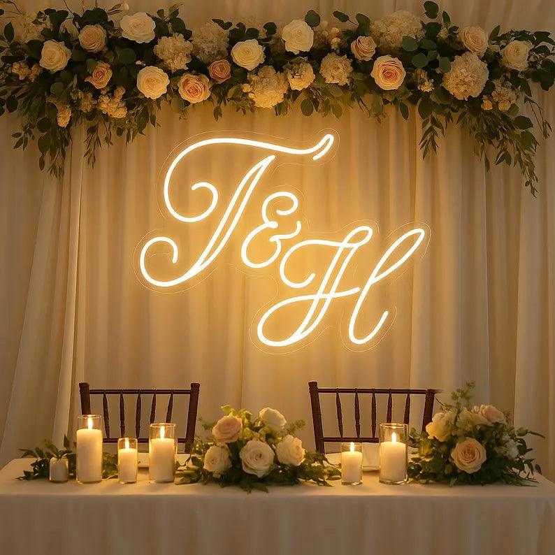 Custom Wedding Initials Neon Sign: Minimalist Wedding Monogram light decor