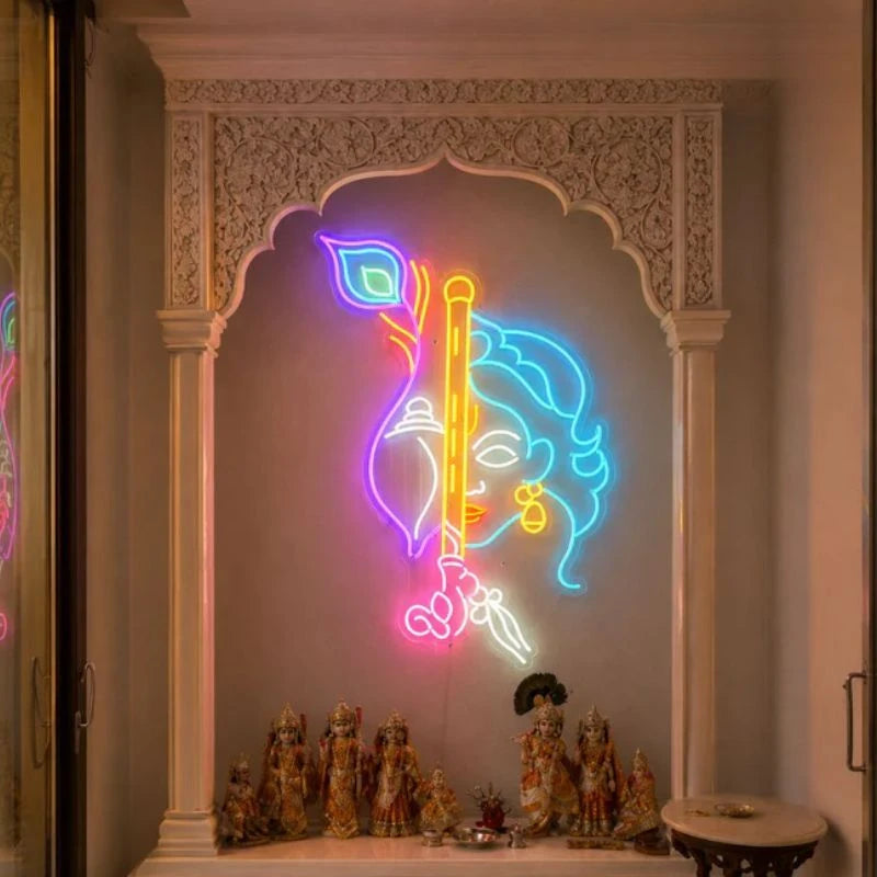 Krishna With Peacock Feather Neon Sign