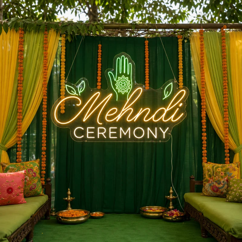 Mehndi Ceremony Hand Art Neon Sign