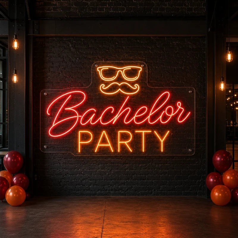 Moustache Bachelor Party Neon Sign