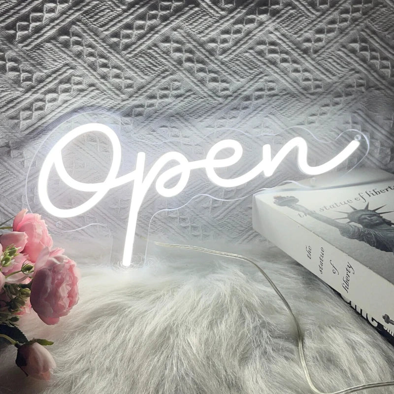 Open Neon LED Sign Using At Restaurant