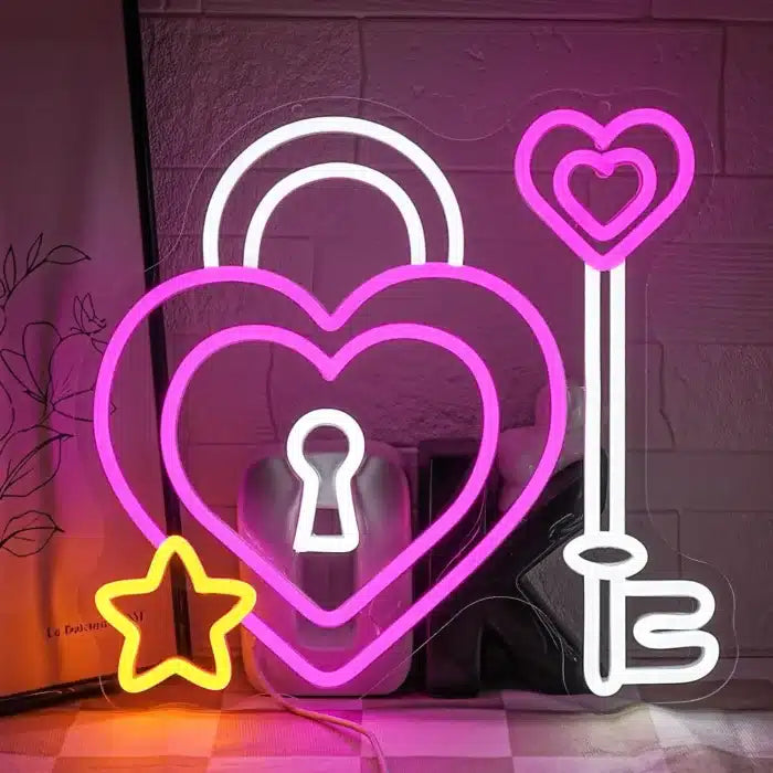 Padlock Key Heart LED Neon Sign