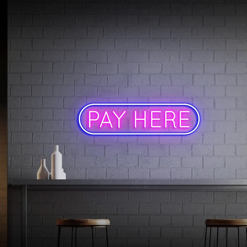 Pay Here LED Neon Sign For Restaurant Billing