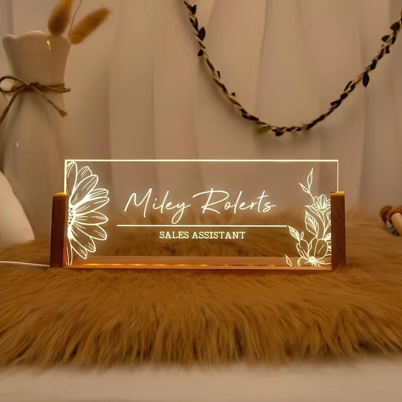 Personalized Acrylic Desk Name Plate With Integrated LED Lighting