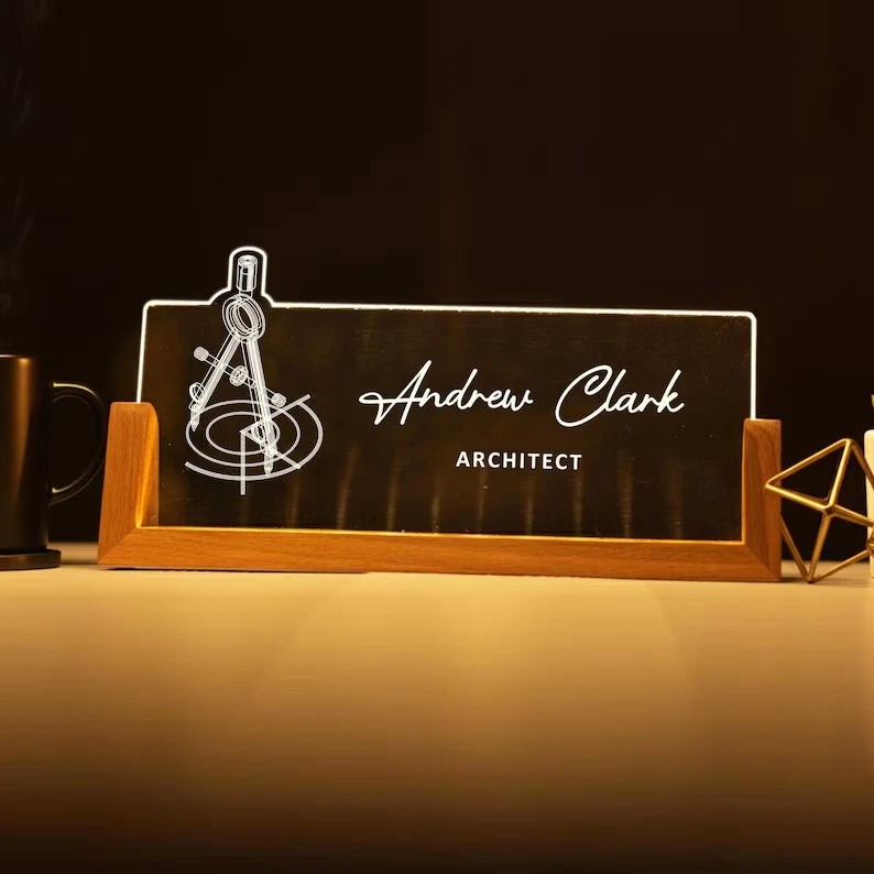 Personalized Architect Desk Name Plate Custom Architecture LED Light