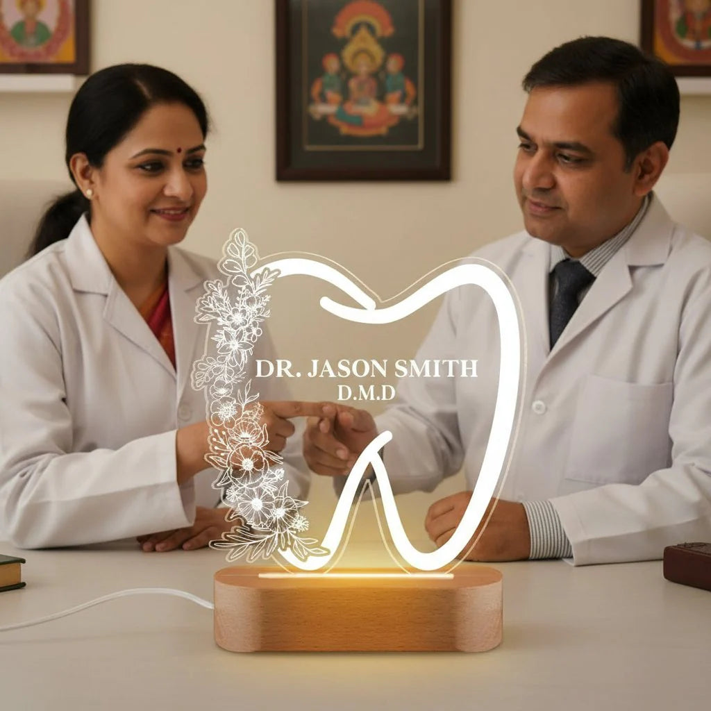 Personalized Dentist LED Lights Tooth Shaped Custom Name Light