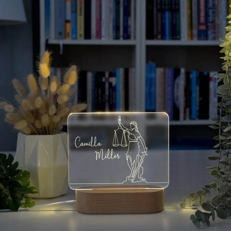 Personalized Lady Justice Statue LED Light