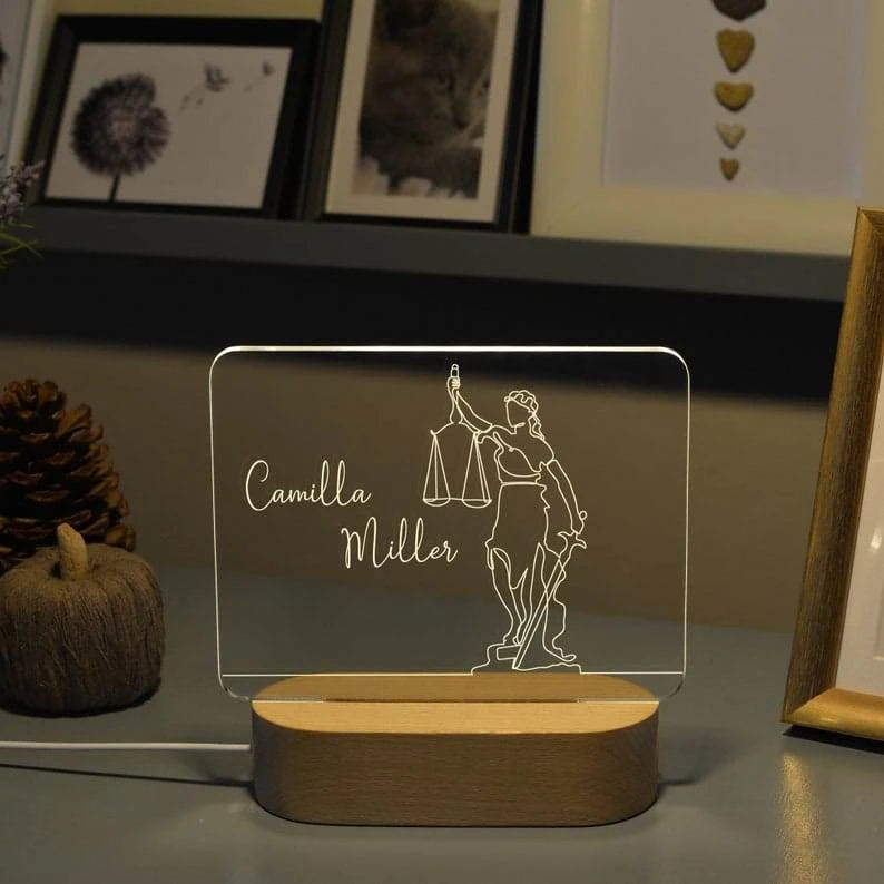 Personalized Lady Justice Statue LED Light