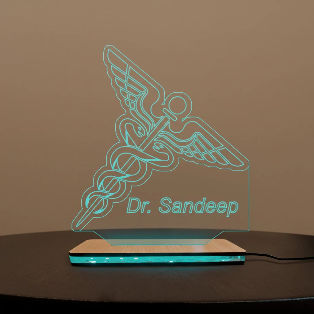Personalized LED Caduceus Table Lamp For Doctors
