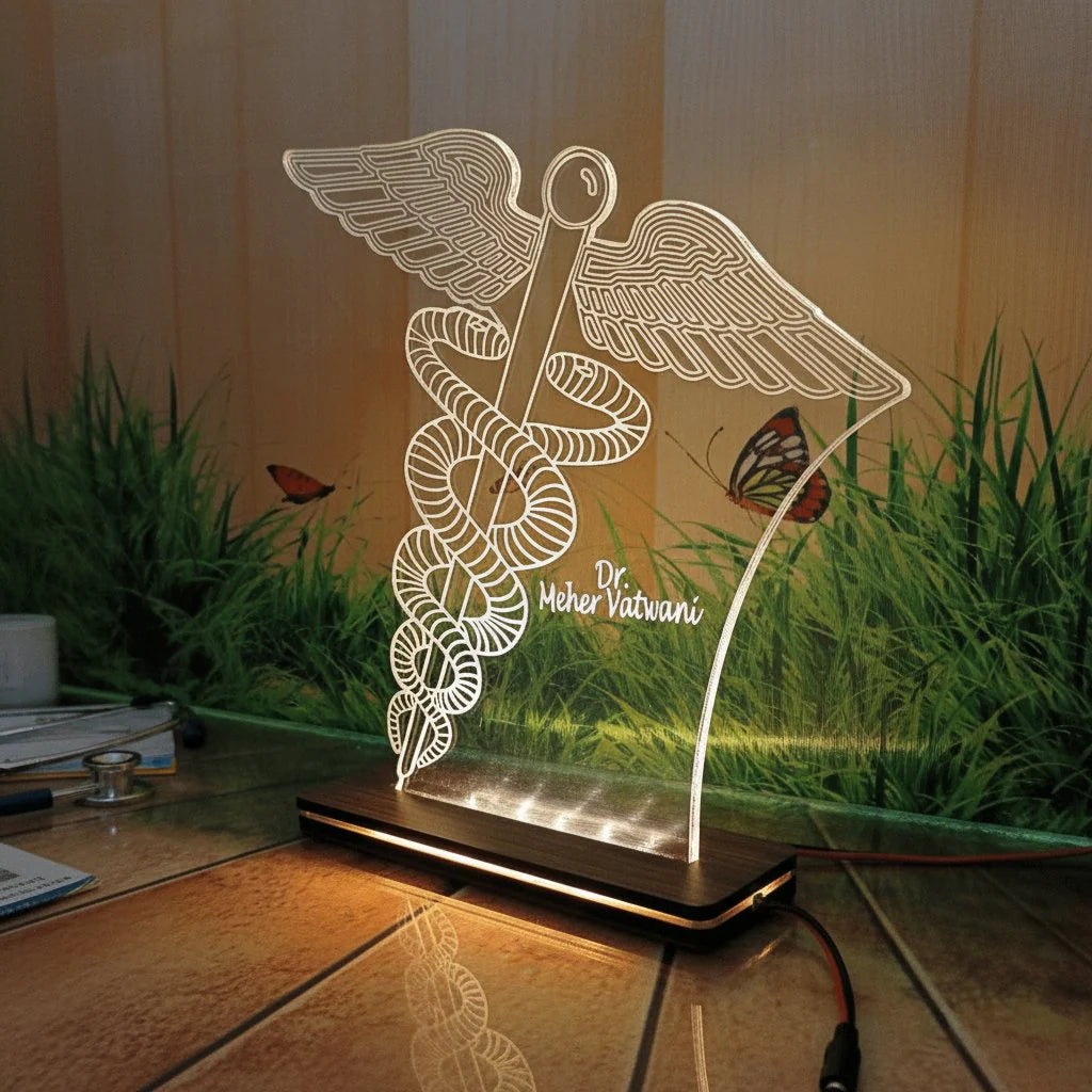 Personalized LED Doctor Lamp Custom Caduceus Engraved Gift