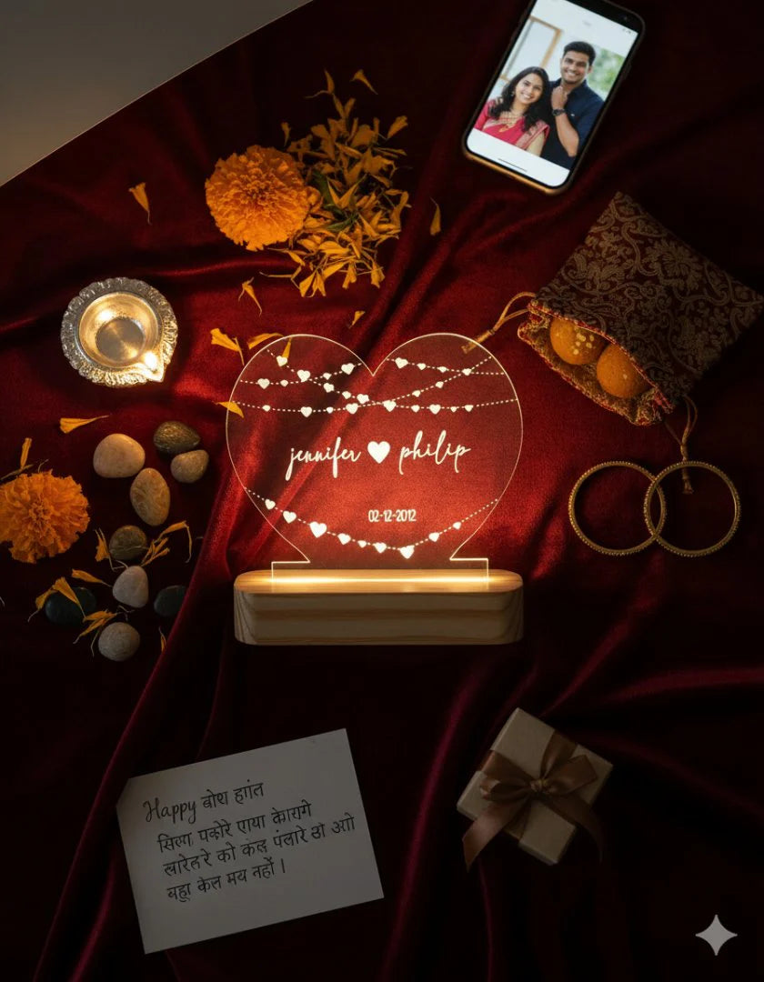 Personalized LED Heart Lamp Custom Names Date