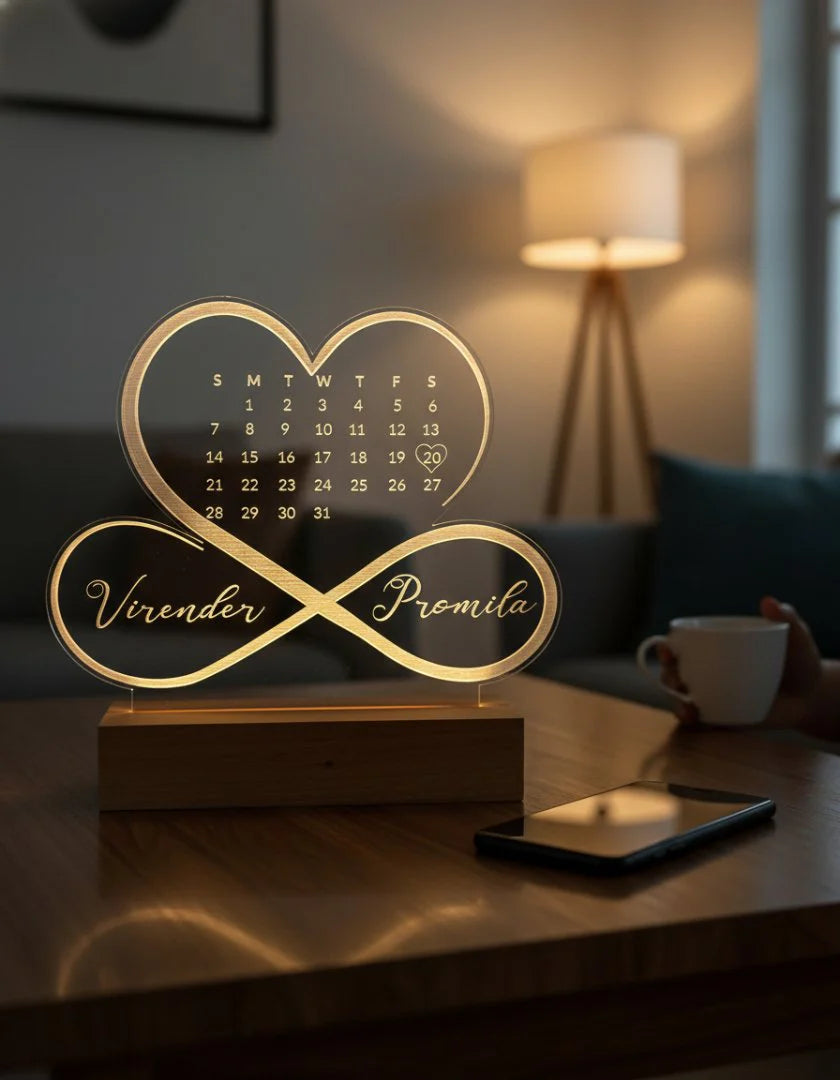 Personalized LED Love Table Top Lamp With Names Date
