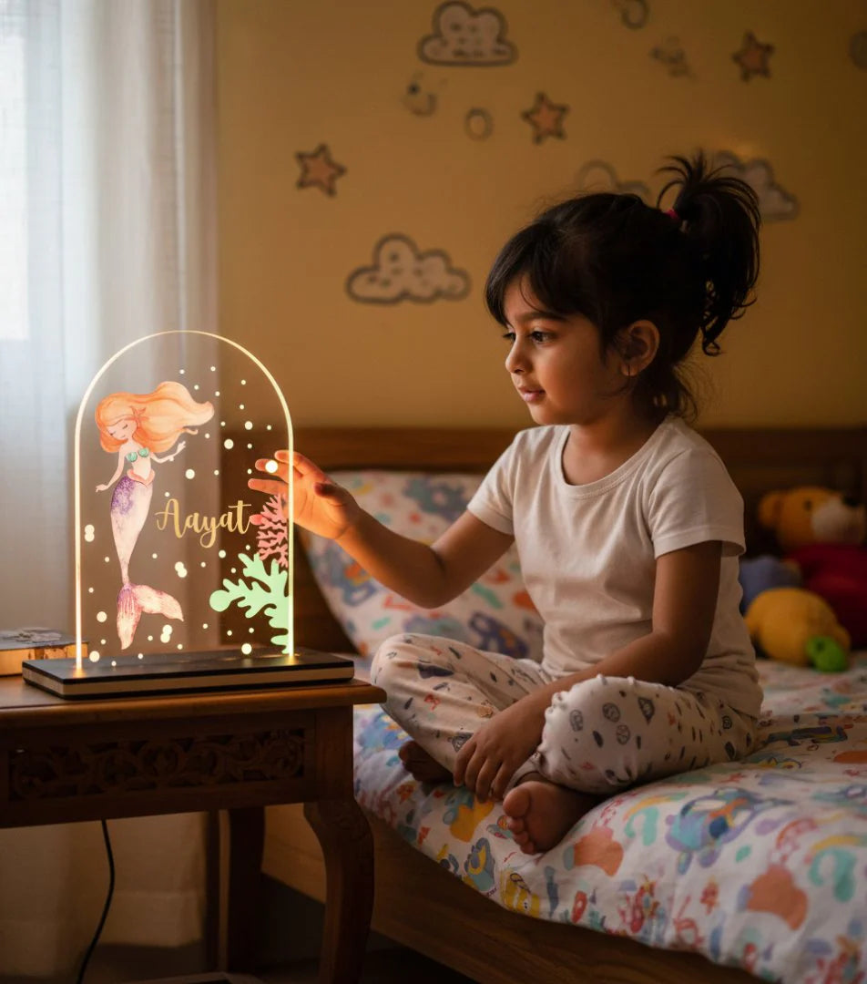 Personalized LED Mermaid Table Lamp Custom Name Kids Night