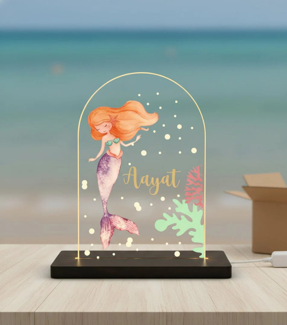 Personalized LED Mermaid Table Lamp Custom Name Kids Night
