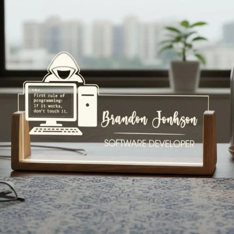 Personalized Software Developer Desk Plaque Custom Acrylic LED