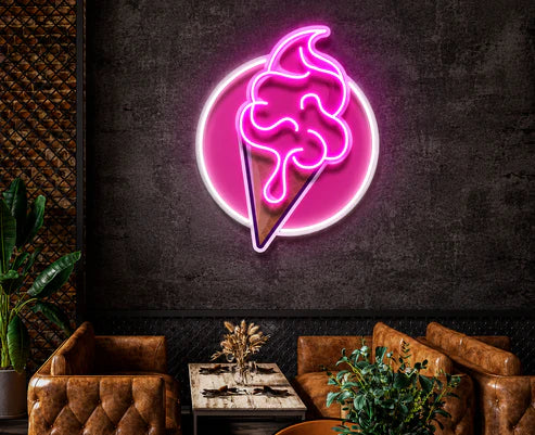 Pink Ice Cream Circle Neon Sign