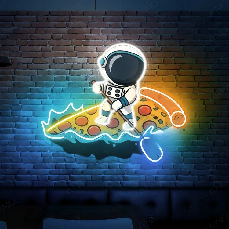 Pizza Neon Sign Astronaut UV Printed LED