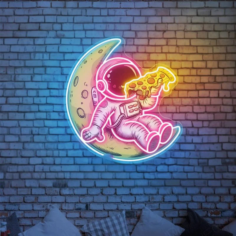 Pizza Neon Sign UV Printing Astronaut LED Light