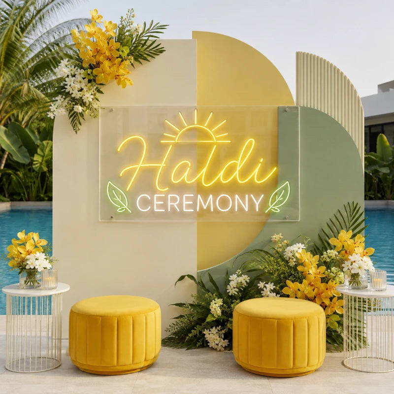 Poolside Haldi Ceremony Neon Sign