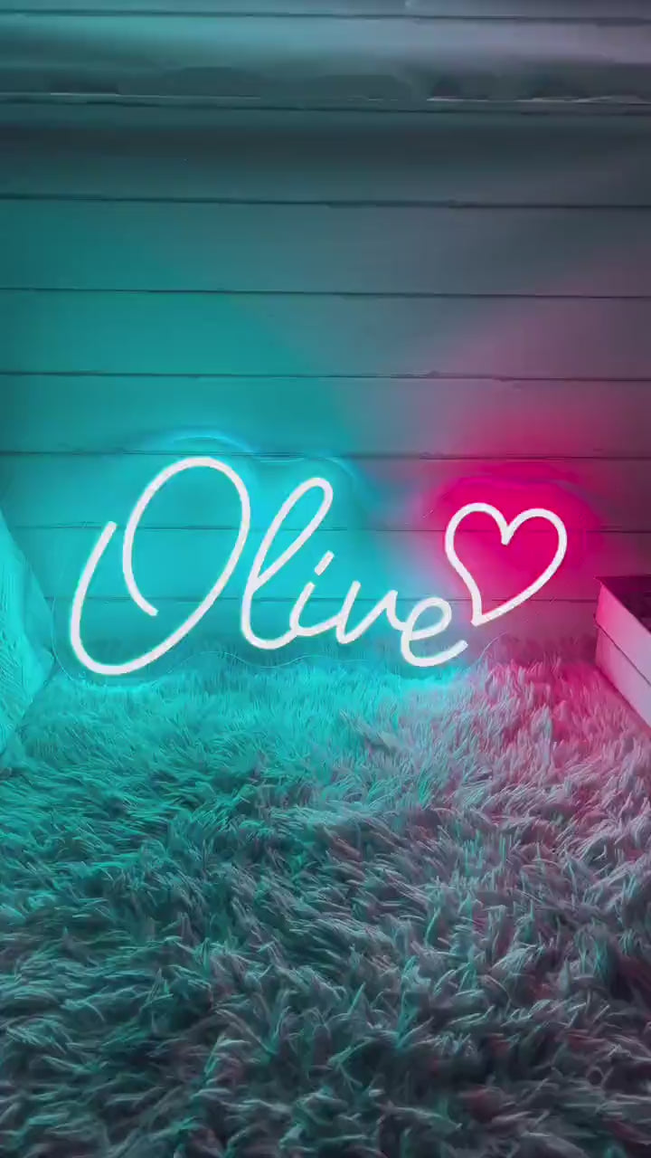 Olive Heart LED Neon Sign for Bedroom & Home Decor