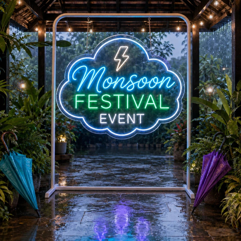 Rainy Monsoon Festival Event Neon Sign