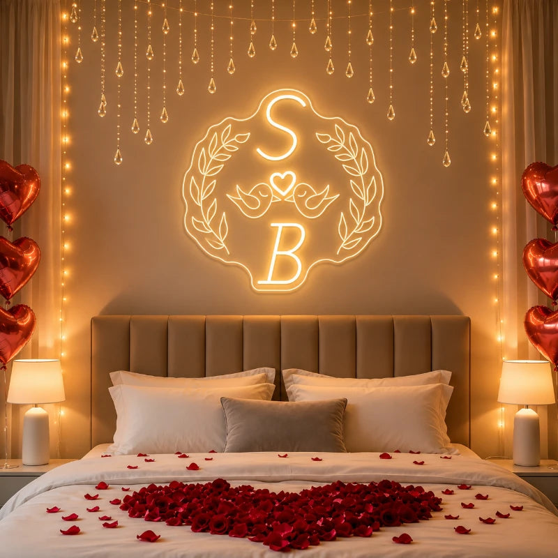 Romantic Bedroom With Glowing Neon Decor