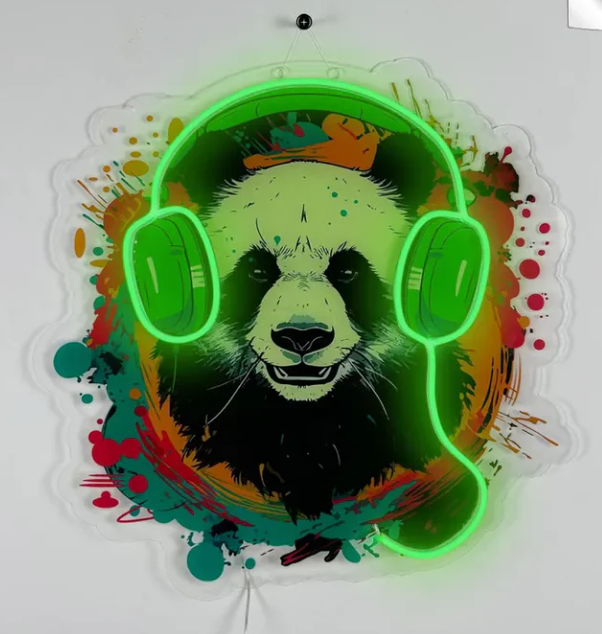 Panda LED Neon Sign: Digital Printed Acrylic Wall Art