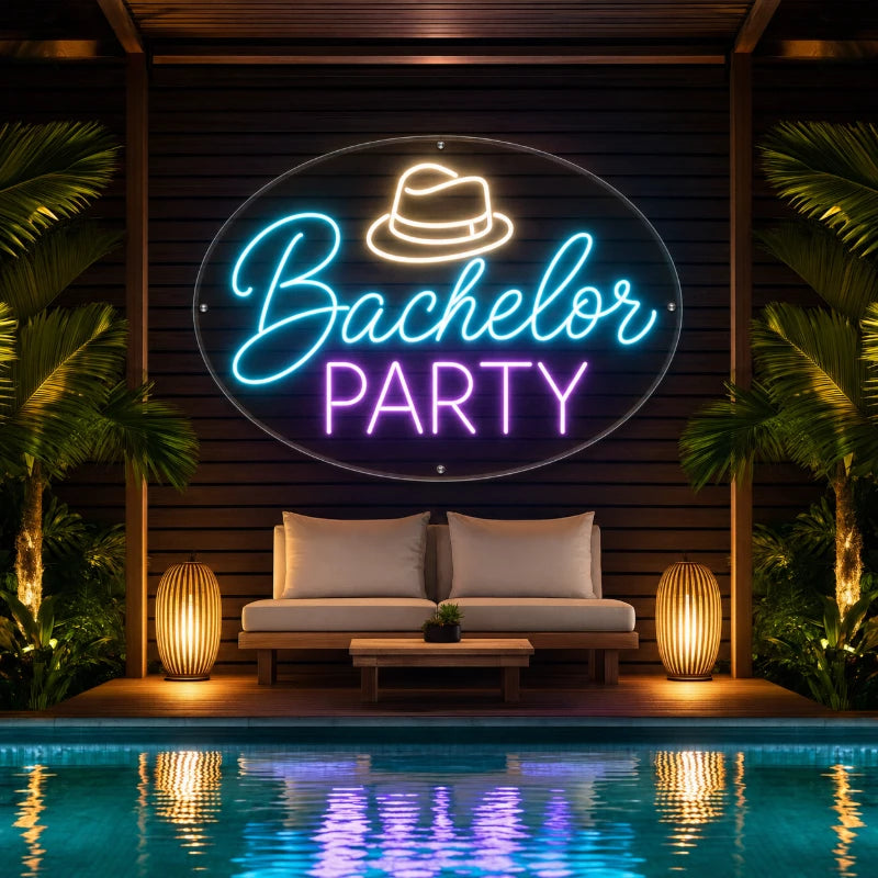 Tropical Poolside Bachelor Party Neon Sign
