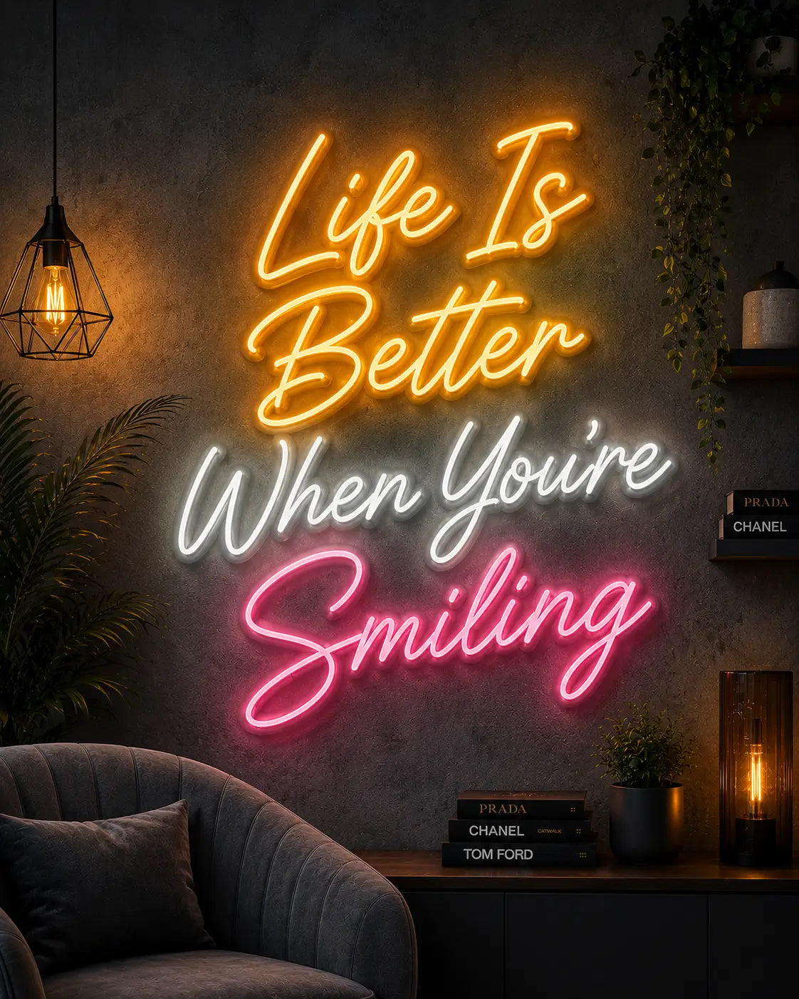 Life Is Better When You're Smiling Neon Quote