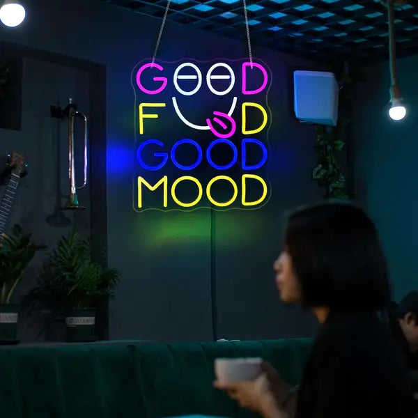 Good Food Good Mood Neon Quote