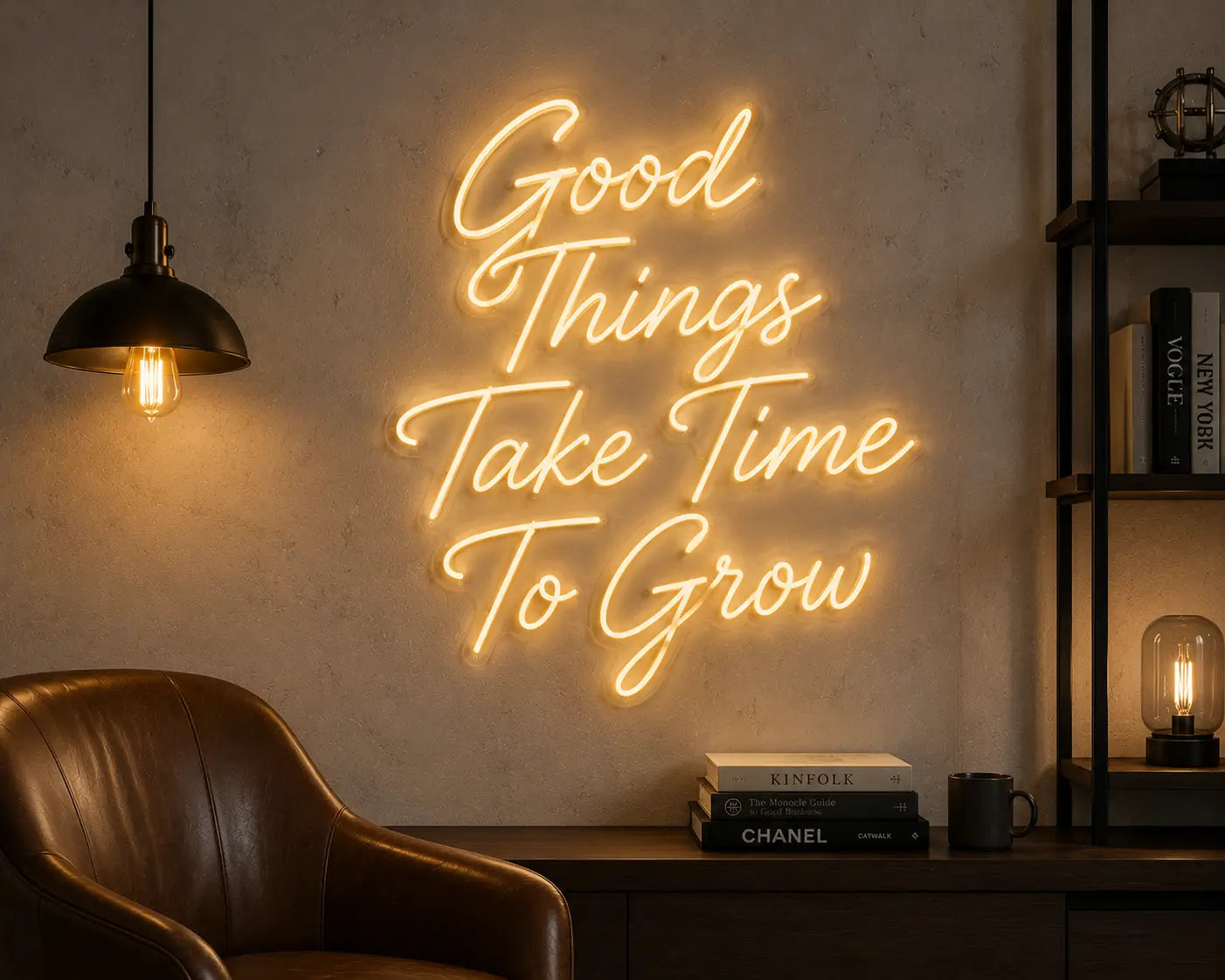 Good Things Take Time To Grow Neon Quote