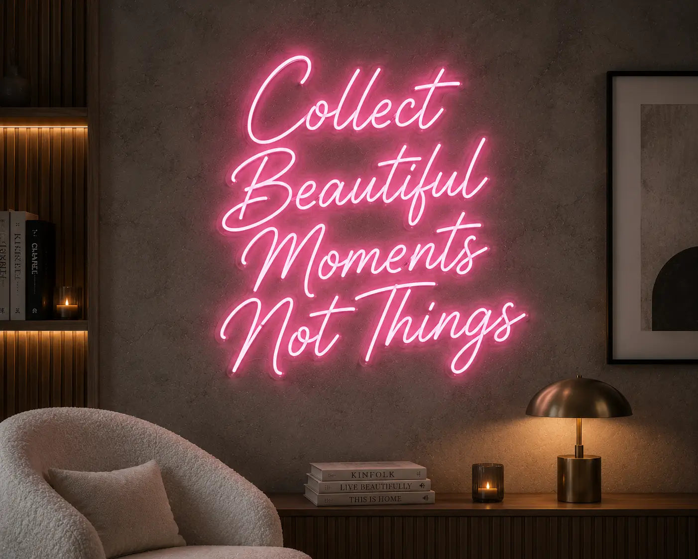 Collect Beautiful Moments Not Things Neon Quote